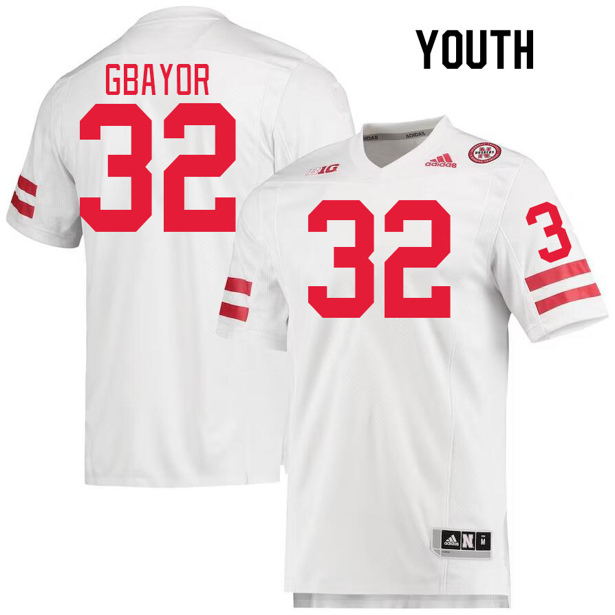 Youth #32 Mikai Gbayor Nebraska Cornhuskers College Football Jerseys Stitched Sale-White - Click Image to Close